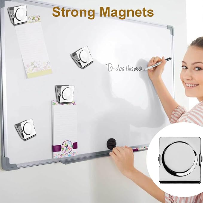 Square Strong Magnetic Clips, 1.8"-9 Pcs, 45 mm, Silver, Refrigerator Magnet Clips, Magnets, Office Supplies, Photo Displays