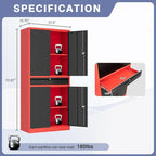 Metal Garage Storage Cabinet with Locking Doors and Drawer, 71" Steel Tool Storage Cabinet with Adjustable Shelves for Garage,Office,Warehouse (Red Black)