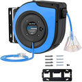Retractable Extension Cord Reel, 65 Feet 12 AWG/3C SJTOW Heavy Duty Power Cord,15 AMP Circuit Breaker, 3-Lighted Triple Outlets, Ceiling or Wall Mount Use Gifts for Dad