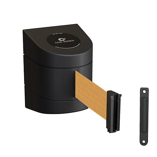 Crowd Control Warehouse - CCW Series WMB-220 Fixed Wall Mount Retractable Belt Barrier - 15 Foot, Brown Belt with Black ABS Case