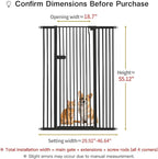 Lumizone Extra Tall Cat Gate 55.12" High Pressure Mounted Extra Wide 2025 New (17 Sizes) 1.37" Gap No Drilling Auto-Close One-Handed Operation Tall Pet Gate for Dogs(Black, 55.12" H x 29.92"-46.64" W)