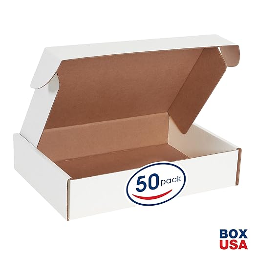 Box USA 14" Deluxe Shipping Boxes 14"L x 10"W x 3"H, 50-Pack - White Box Mailers for Packaging, Storage, Gifts or Bulk Business Orders
