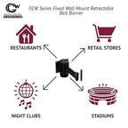 Crowd Control Warehouse - CCW Series WMB-120 Fixed Wall Mount Retractable Belt Barrier - 11 Foot, Black and Yellow Belt with Black Steel Case