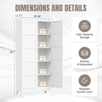 Yizosh Metal Storage Cabinet with 2 Doors and 4 Adjustable Shelves,- 72" White Kitchen Pantry Storage Cabinet for Kitchen,Living Room,Dining Room