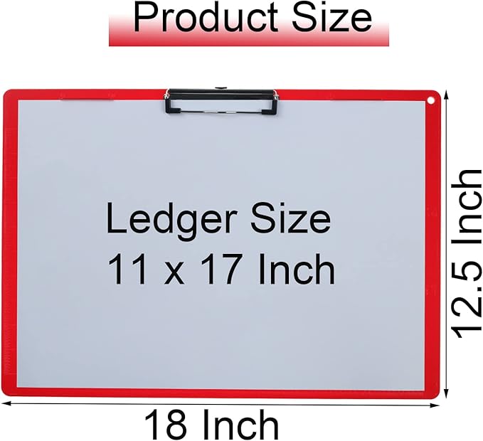 Acocony 11x17 Clipboard Landscape Extra Large Clipboard Low Profile Clip 11 x 17 Clipping Board Plastic Red Pack of 1