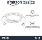 Amazon Basics Extension Cord, 13 Amps, 125V, 15 Foot, White - Pack of 2
