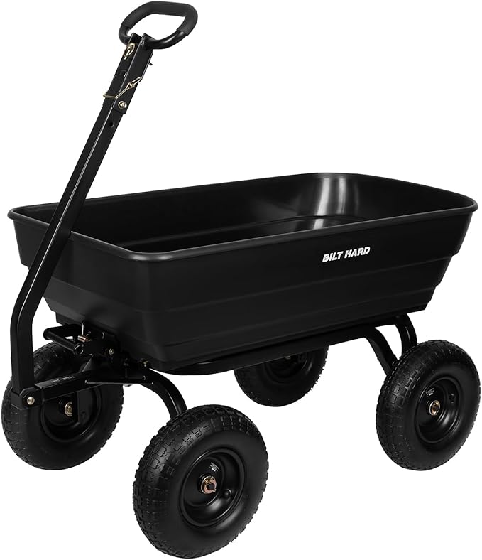 BILT HARD 1200 lbs 7 Cu Ft Poly Garden Dump Cart with 2-in-1 Convertible Handle, Quick Release, Dump Wagon Heavy Duty for Yard, Outdoor
