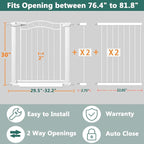 Fairy Baby 76.4"-81.8" Extra Wide Baby Gate Indoor for Stairs, Pressure Mounted Long Dog Gates for Doorways Walk Thru No Drill Pet Gates Child Safety Gate, White