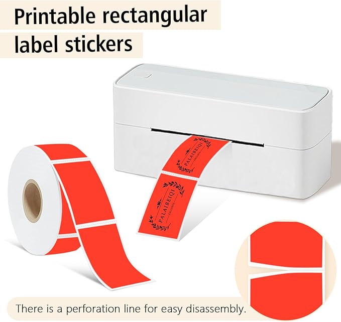 1x2 Inch Thermal Labels,500PCS Rectangle Stickers,Waterproof Removable Blank Stickers for Address,Jars,Freezer Containers & Pantry Organization,Fluorescent Red