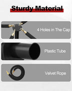 RoadHero Plastic Stanchion Post, Black Velvet Ropes and Poles with Weighted Base, Ropes Safety Barriers for Crowd Control, Party and Movie Theater, 4 PCS