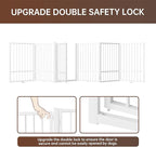 6 Panels Full Metal Freestanding Dog Gates with Door, 120” W x 32” H Folding Pet Gate Fence with Support Feet for Indoor,Stairs, Hallways and Doorways(White)