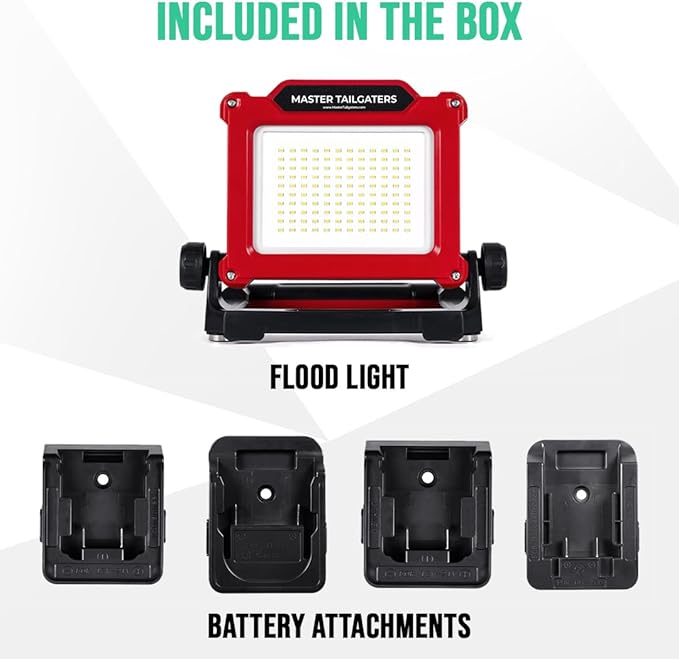 Master Tailgaters FLUD LED Work Flood Light Compatible with Makita/Milwaukee/Dewalt/Bosch/Black & Decker, Porter Cable, Stanley 18v-20v Battery