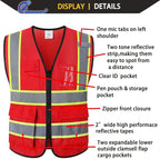 Reflective Mesh Safety Vest for Men Women with 5 Pockets and Zipper Front High Visibility Mesh Vest Hi Vis Construction Work Vest,Meets ANSI/ISEA Standards(EK175-Red-S)