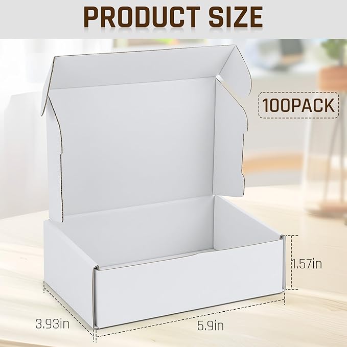 100-Pcs White Small Shipping Boxes - 3 Layer Bulk Corrugated Cardboard Packaging Boxes for Small Business, Ecommerce Mailers, Jewelry Gifts(5.91 x 3.94 x 1.57 Inches)