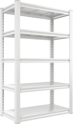 Raybee Garage Shelving, 2000LBS Storage Shelves, White Metal Shelves, 5 Tier Adjustable Heavy Duty Shelving for Pantry Kitchen Closet Basement Warehouse 16.5" D x 32" W x 63" H