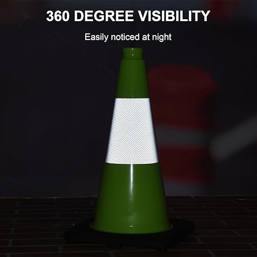 OrangeStar 6-Pack 18" Traffic Cones with Weighted Rubber Base, 6" Reflective Collar, Green Safety Cones for Parking Lot, Road Construction, Warehouse, Highway, Weatherproof PVC