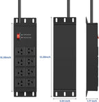 CCCEI Black Heavy Duty Power Strip Surge Protector 20 AMP, 8 Outlets 12 Gauge Industrial Shop Garage Metal Multiple Outlets, 6 FT Extension Cord 5-15P Adapter High Amp 6-20R T-Slot 20a for Appliance