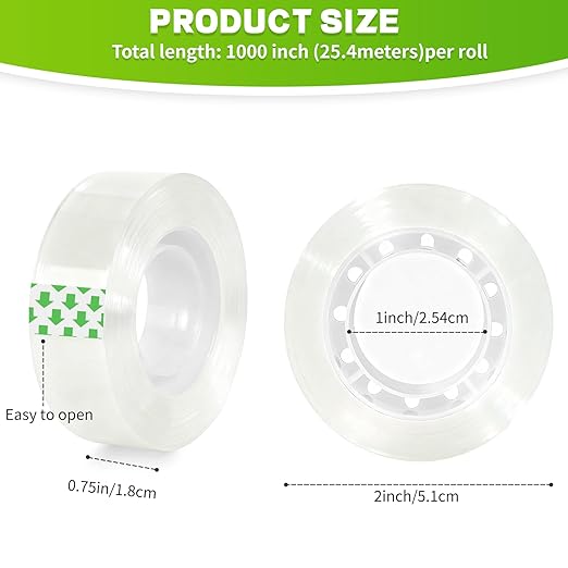 15 Rolls Transparent Tape Refills, Clear Tape, Gift Wrap Tape 3/4 Inch x 1000 Inch, Clear Tape Refill Rolls for Gift Wrapping, Home, School Office Supplies