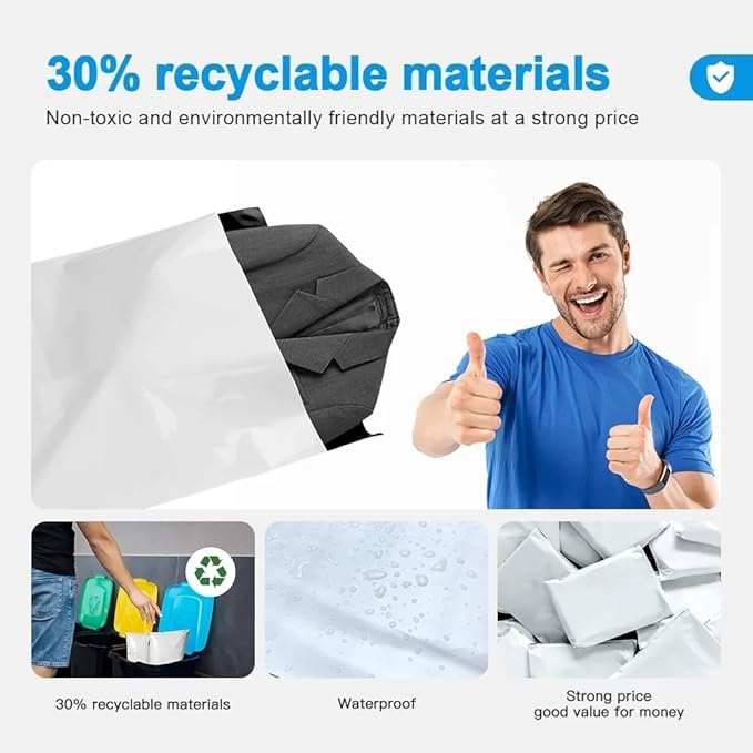 Poly Mailers 10x13 Inch 200PCS, 5 Layer Waterproof Self-Seal Shipping Bags for Clothes,Mailing,Books,Package, Strong Adhesive Tear-proof Mailers Bags Poly Envelopes for Small Business