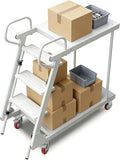 Heavy Duty Platform Truck Cart, Multi-Purpose Utility Dolly w/Handrails, Flatbed Cart with Support Bars 660Lbs Capacity, Extra Large Utility Cart w/Wheels, for Climbing for Grocery (White, 660lbs)