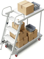 Heavy Duty Platform Truck Cart, Multi-Purpose Utility Dolly w/Handrails, Flatbed Cart with Support Bars 660Lbs Capacity, Extra Large Utility Cart w/Wheels, for Climbing for Grocery (White, 660lbs)