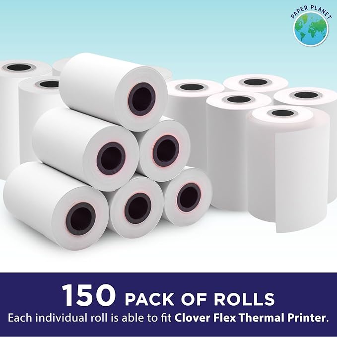 PaperPlanet Thermal Paper for Clover Flex | Credit Card Receipt Paper Rolls Compatible with Clover Flex POS models C400 C401 C403 C405 C406 | 150 Rolls