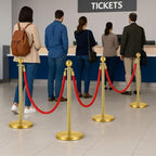8PCS Stanchion Posts with 6 Red Velvet Ropes, Crowd Control Barriers with Weighted Base, Stainless Steel Queue Poles for Events, Parties, Museums, Red Carpet, Theaters, and Hotels