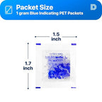 Dry & Dry 1 Gram [200 Packets] Blue Indicating(Blue to Pink) Silica Gel Packets Desiccants Silica Gel Packets - Rechargeable Silica Packets, Silica Gel, Silica Gel Packs