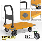 WUD Push Cart, Folding Mobile Platform Trolley,Thickened and Reinforced, 360° Swivel Wheels,35.4 “L x 23.6 ”W, 1323 lb. Yellow