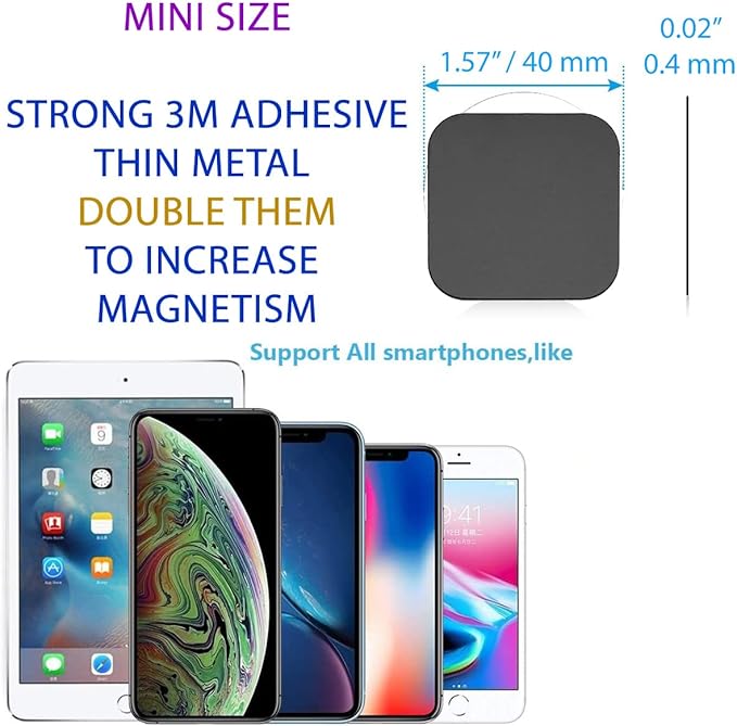 SALEX Phone Metal Stickers for Magnetic Mount - Replacement Set of 16 Car Magnet Square Metal Plates Inside Cell Phone Case. Black Sticky Small Thin Iron Discs with 3M Adhesive Backing for Crafts DIY
