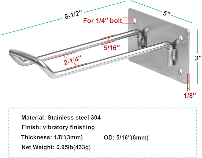 4 Pack 304 Stainless Steel Garage Wall Mount Rack Bracket, Wet Floor Safety Caution Sign Hanger, Heavy Duty Tool Organizer Storage System, Load 100 lbs