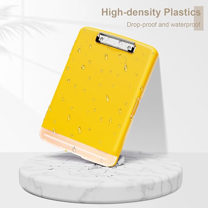 Piasoenc Clipboard with Storage, 8.5 x 11 Organization Box with Pen Holder and A4 Legal Paper Folder, Folio & Side-Opening, Low Profile Clip,for Nurses,Teachers, Size 14 x 9.6 x 1.2 in, Yellow