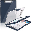 Clipboard with Storage,Heavy Duty Clip Boards 8.5x11 with 2 Storage Case,Clear Visible Top Panel Storage Clipboards,Side Opening Clip Boards,Nursing Clipboard Folder Case for Office Supplies-Grey Blue