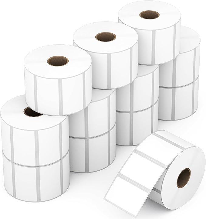 12 Rolls 2.25" x 1.25" Direct Thermal Labels, Perforated Barcode Address Stickers, Self-Adhesive Shipping Labels Compatible with Zebra, Rollo & Munbyn (1000 Labels/Roll)