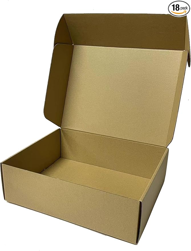 13x10x4 Inch Set of 18 Pack Brown Corrugated Shipping Boxs - Cardboard Boxes for Mailing, Packing and Literature Mailer Boxes, Small Business Mailing Bulk