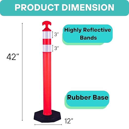 3PACK BESEA Traffic Delineator Cone 42”High Orange Traffic Safety Delineator Cones with Heavy Duty Rubber Base for Construction Site, Road Parking, People Control in Public(3PACK)