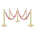 6Pcs Gold Stanchion Posts with Red Velvet Ropes, Crowd Control Barriers, Stainless Steel Queue Poles with 4-Way Connectors & Fillable Weighted Bases for Events, Parties & Venues