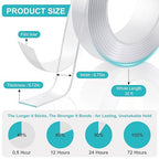 Double Sided Tape Heavy Duty 0.75in×20ft, Nano Tape Double Sided, Removable Traceless Two Sided Adhesive Tape, Clear Mounting Tape Double Sided Tape for Walls, Hanging Picture,Poster,Carpet