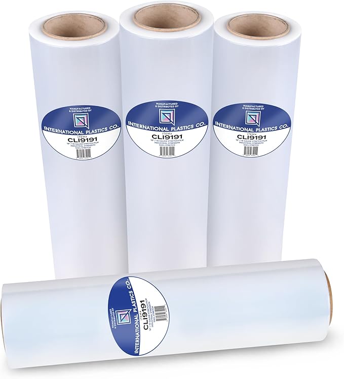 International Plastics Co. 18" 70 Gauge Plastic Stretch Film/Wrap 1500ft 500% Stretch Clear Cling Durable Adhering Packing Moving Packaging Heavy Duty Shrink Film