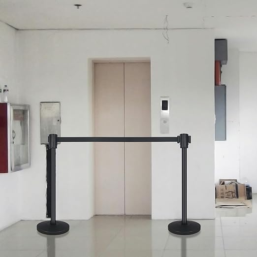 QKA Crowd Control Barriers with 16.4' Retractable Belt 2Pack Stainless Steel Stanchion Posts Queue Line Pole Stanchions, Black