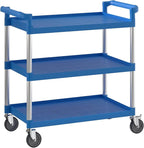 Blue Utility/Bussing Cart with Three Shelves - 42" x 20"