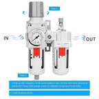 NANPU 1/2" NPT Compressed Air Filter Regulator Lubricator Combo Water/Oil Trap Separator - Gauge(0-150 psi), Poly Bowl, Semi-Auto Drain, Bracket