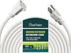 15 FT 12 Gauge Extension Cord Outdoor, Heavy Duty Weatherproof & Flame Retardant Black 3 Prong Power Cord, Outside for Garden & Lawn, 15 Amps 1875 Watts 125 VAC 12AWG SJTW, UL Listed