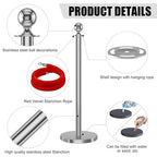 kaiyomi 8Pcs Stanchions with Red Velvet Ropes Set, 5 Feet Velvet Ropes and Posts Poles for Red Carpet Party Decoration and 360° Photo Booth (Silver)