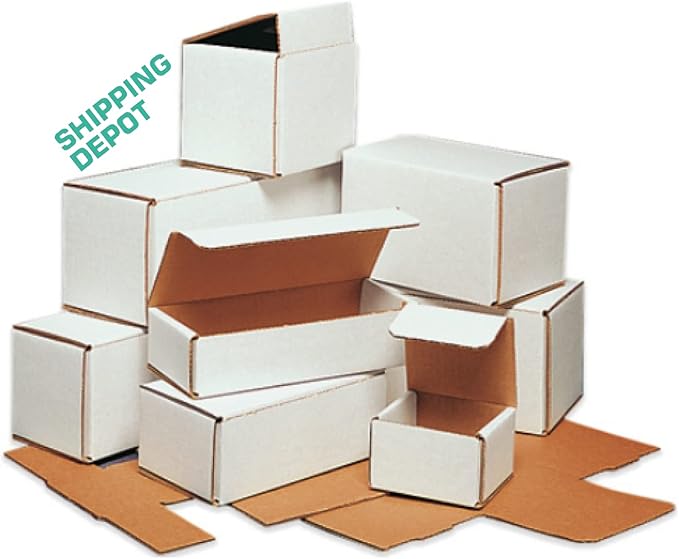 Secure Seal Shipping Boxes – 8x6x3" Mailers - White Foldable Corrugated Cardboard Packaging for Mailing, Moving, Storage, and Organizing - Strong Lightweight Foldable (50 Pack)