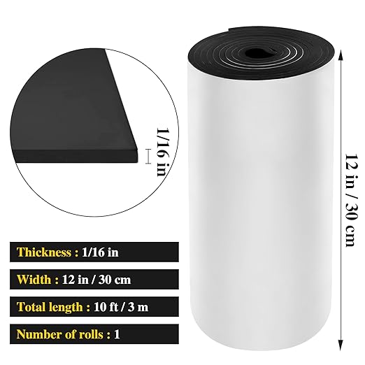 Adhesive Foam Padding Roll Closed Cell Sponge Neoprene Insulation Board Foam Sheet Pad with Sticky Back for Anti Vibration, Anti-Slip, DIY Crafts, Gaskets, Cosplay, Costume(12x118x1/16 inch)