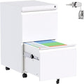 Aobabo 2 Drawer File Cabinet, Metal Filing Cabinet with Lock for Office Legal/Letter Size, White, Fully Assembled Except Wheels