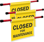 SmartSign 3-Pack 'Closed For Maintenance' Hanging Doorway Barricade Sign, Spring-loaded Adjustable Twist-To-Tighten Aluminum Pole & 11.25" x 18" Vinyl Safety Sign Kit, USA-Made