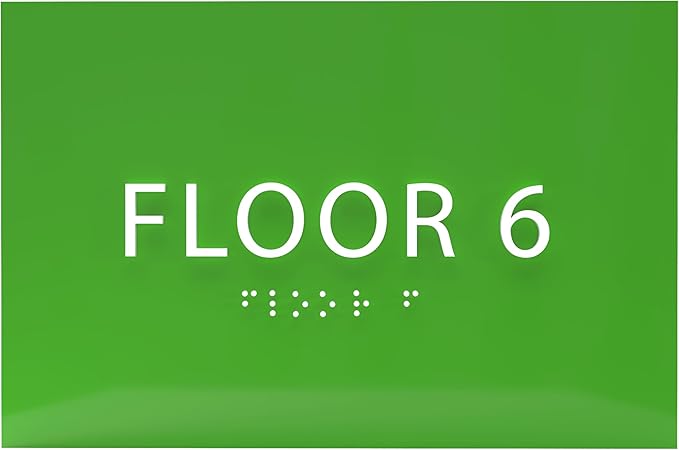 6" X4" Floor 6 Sign - ADA Compliant Tactile Graphics Grade 2 Braille Text | Wall Mount Plastic Directional Assistance, Floor Number Sign for Office, Schools, Hospitals, Apartments