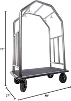 Coastal Luggage Cart Fully Assembled – All-Weather Resistant Stainless Steel Hotel Bell Cart w/Outdoor Rubber Deck & Air-Filled Tires, Trolley for Travel, Beachfront and Condo - 165 lbs (Hammertone)